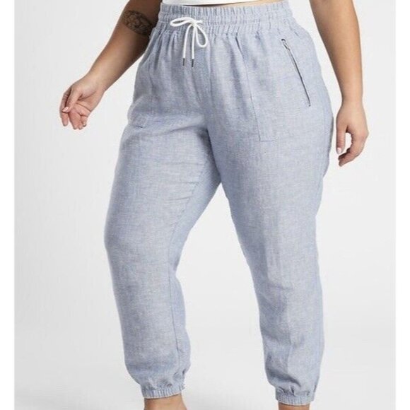NWT Athleta Cabo Linen High-Rise Jogger in Chambray Blue Womens sz 26 Drawstring - Picture 1 of 6
